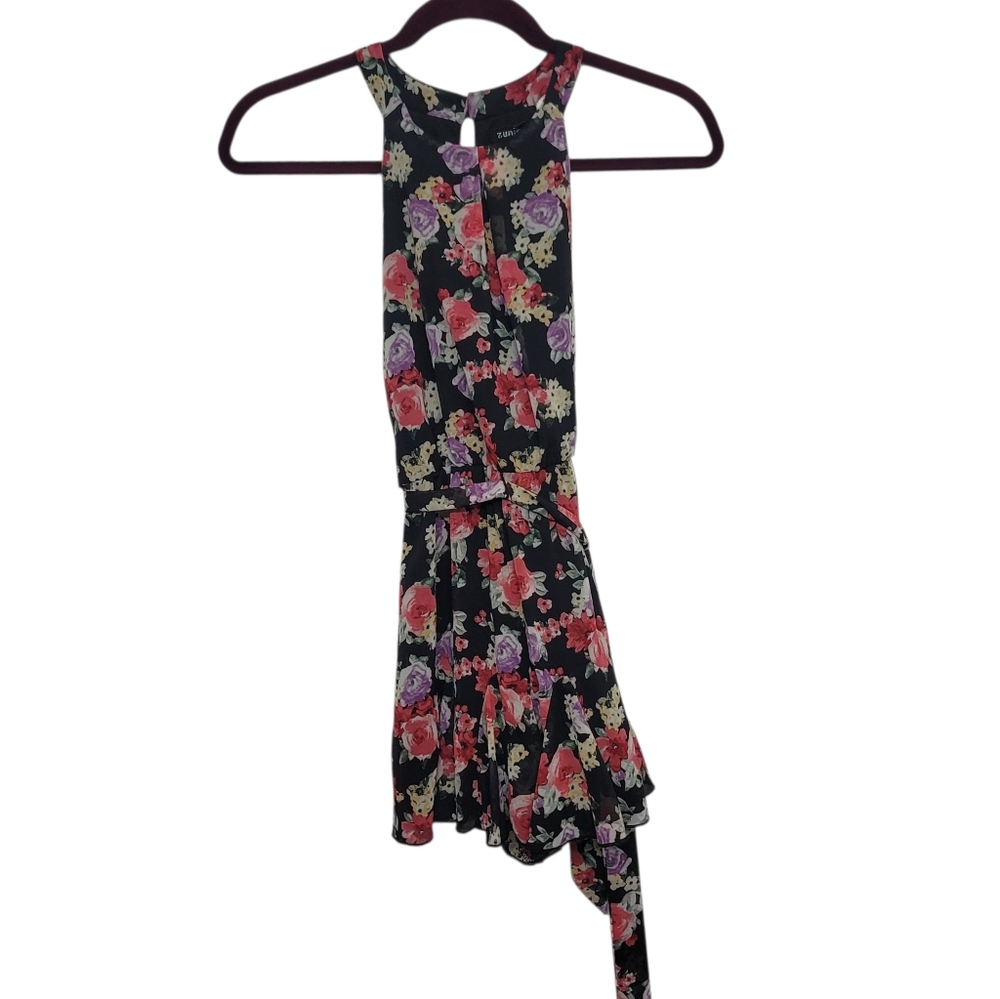 NWT Zunie Girls Size 10 Floral Tie Waist Romper Red Purple Black